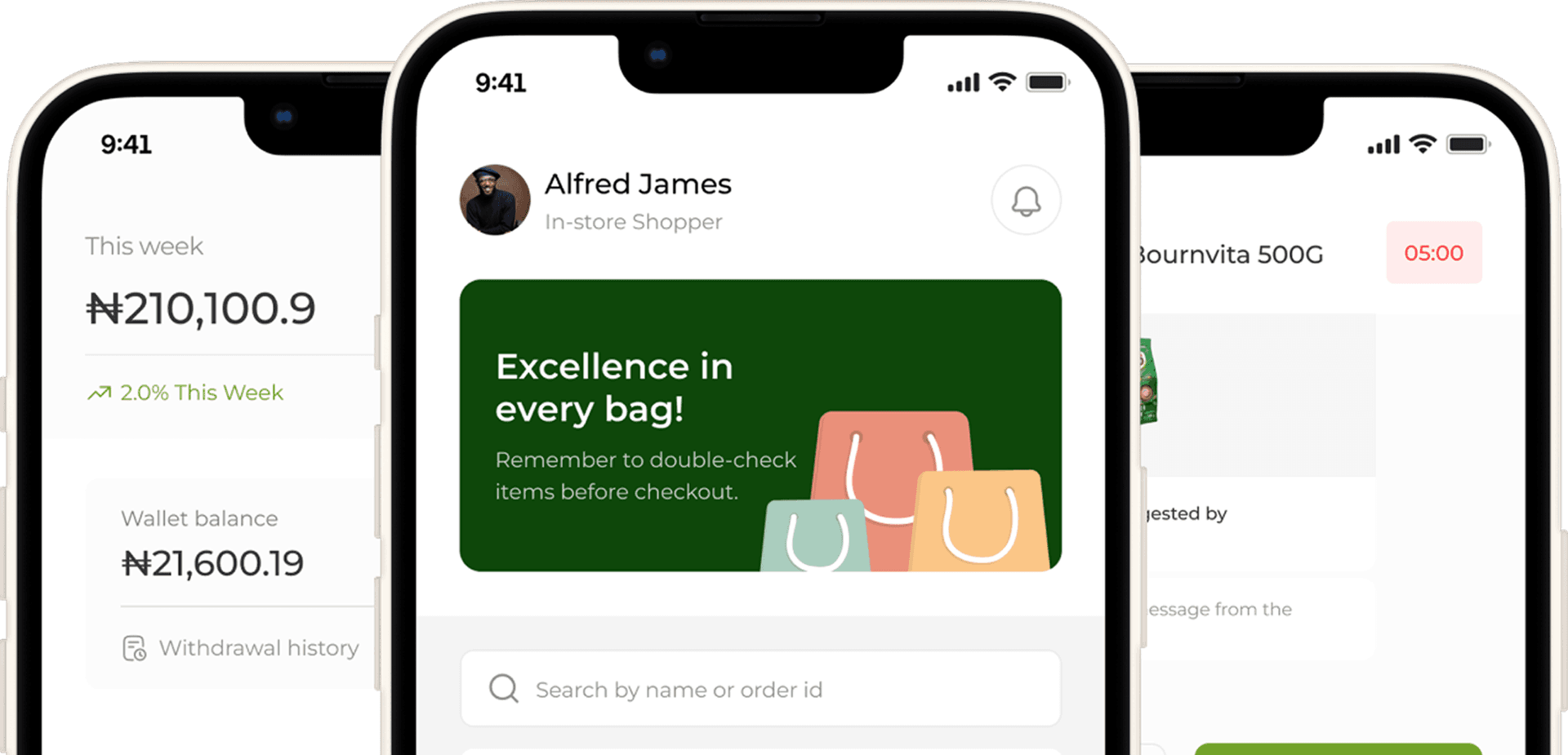 Omacart shopper app screens